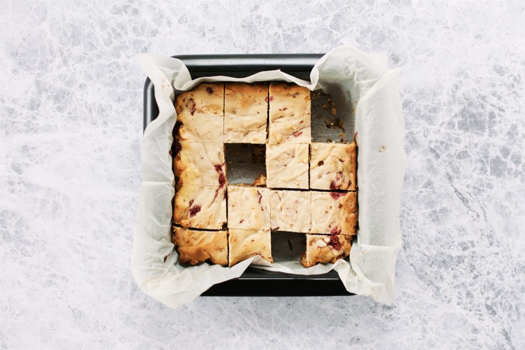 Vegan Raspberry and Macadamia Blondies