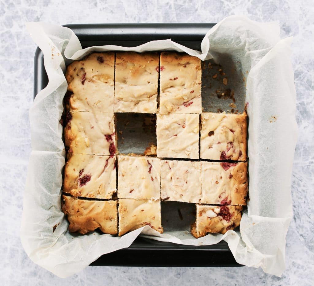 Vegan Raspberry and Macadamia Blondies