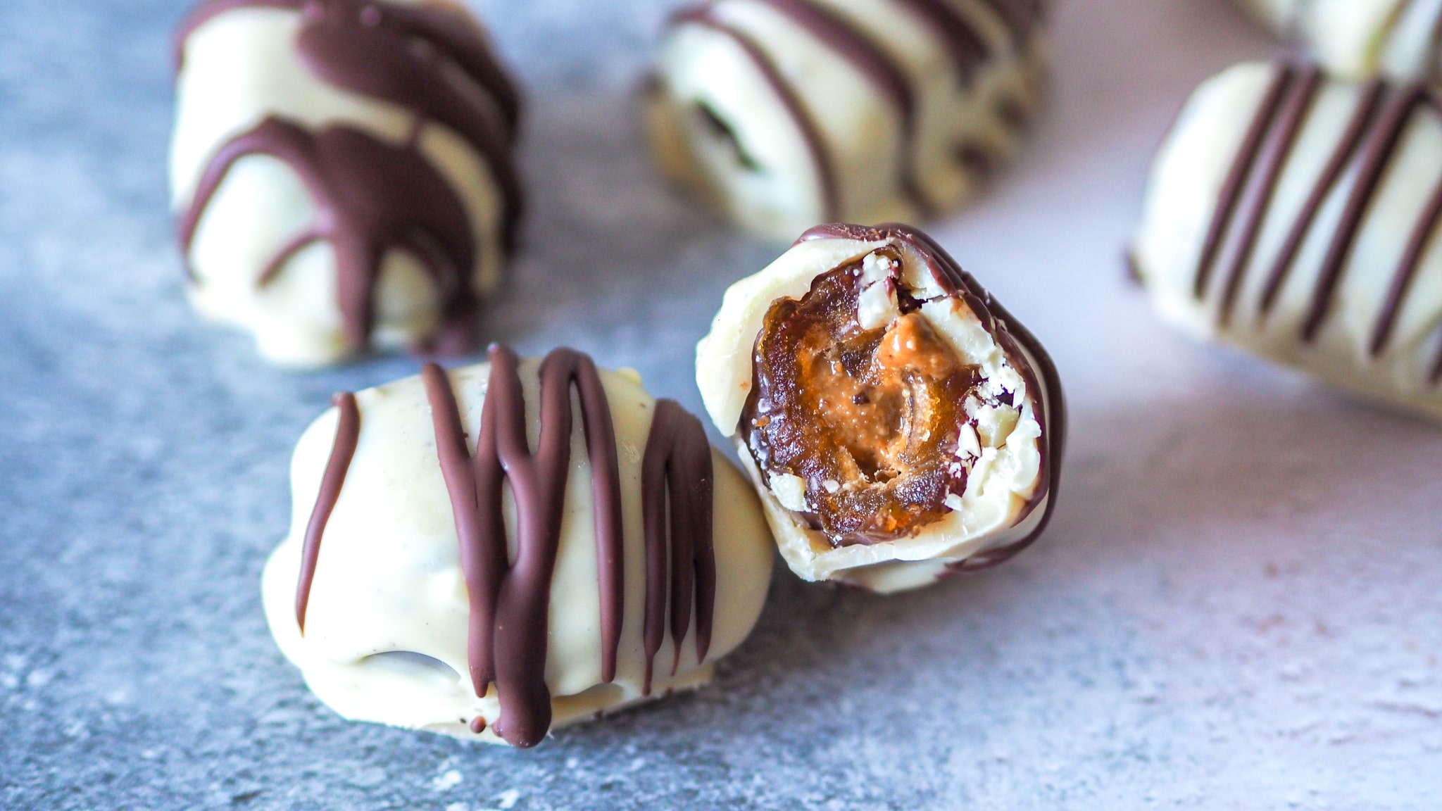 Pureharvest. Nut Butter filled White Chocolate Dates