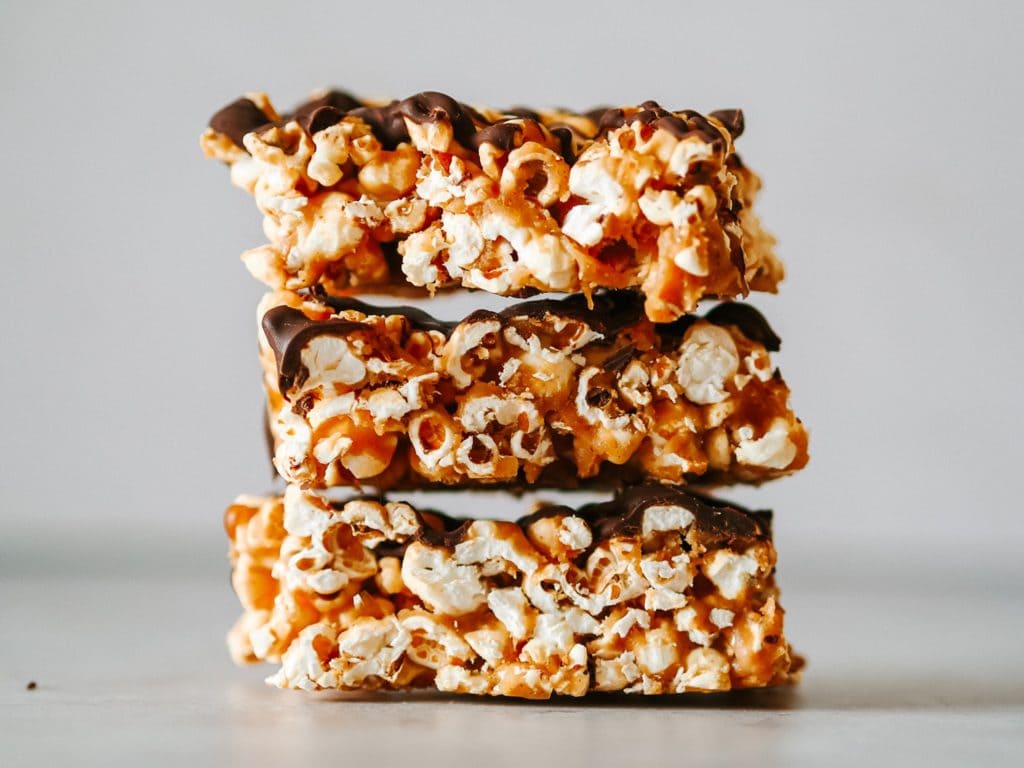 Nutty Caramel Popcorn Slice